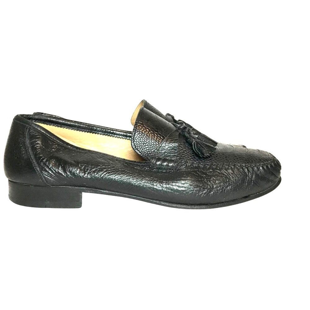 Magnanni Mens 13 Black Ostrich Leather Loafer Tassel Luxury